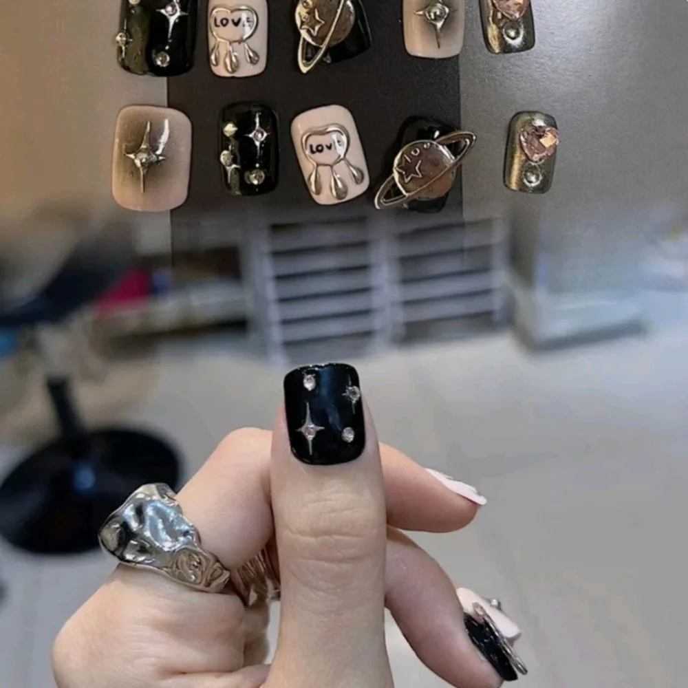 2/$16 3D Hearts Rhinestone Planet  Press On Nails
